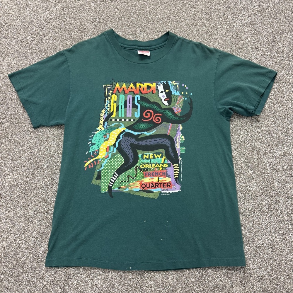 Vintage Mardi Gras New Orleans Shirt Mens Large Green French Quarter Tee T-Shirt